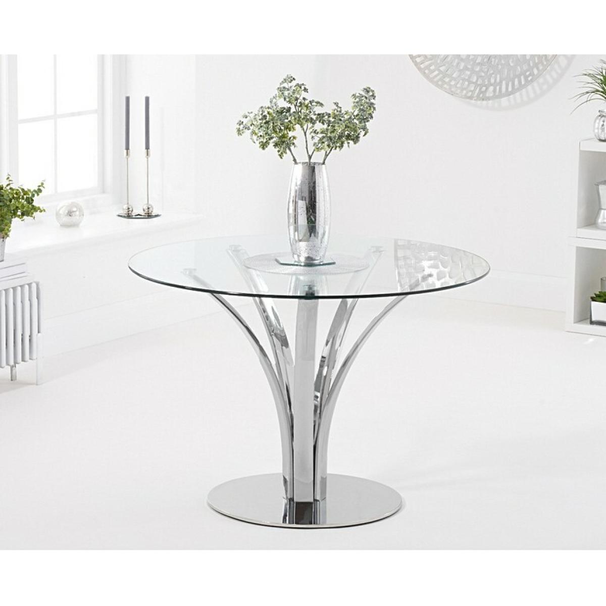 Ex-display Aria 110cm Glass Dining Table with 4 BLACK Calgary Faux Leather Chairs – image 4