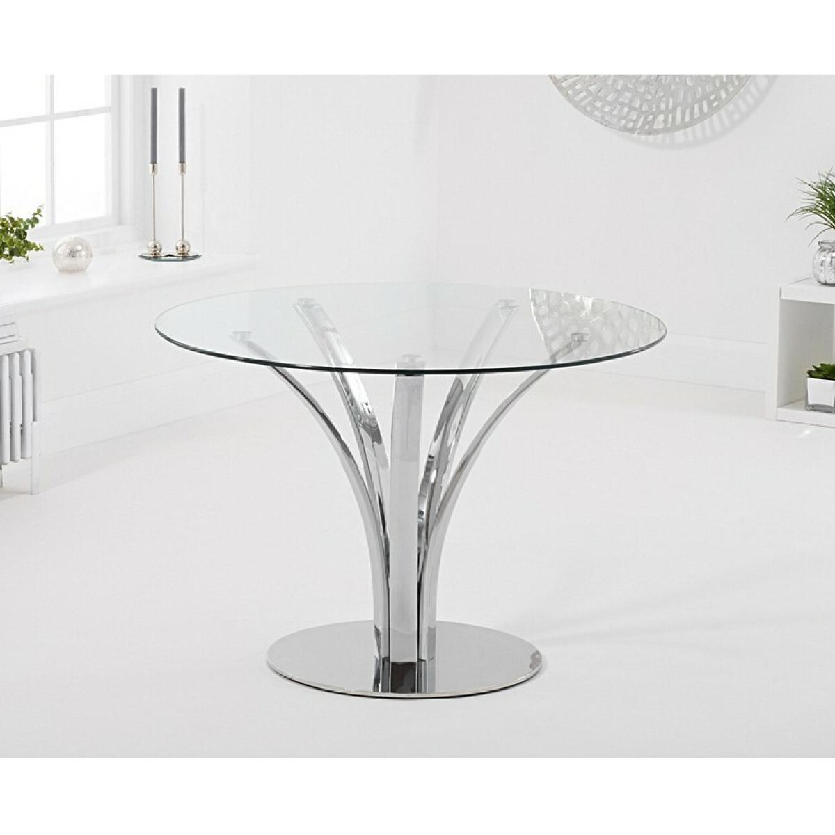 Ex-display Aria 110cm Glass Dining Table with 4 BLACK Calgary Faux Leather Chairs – image 6