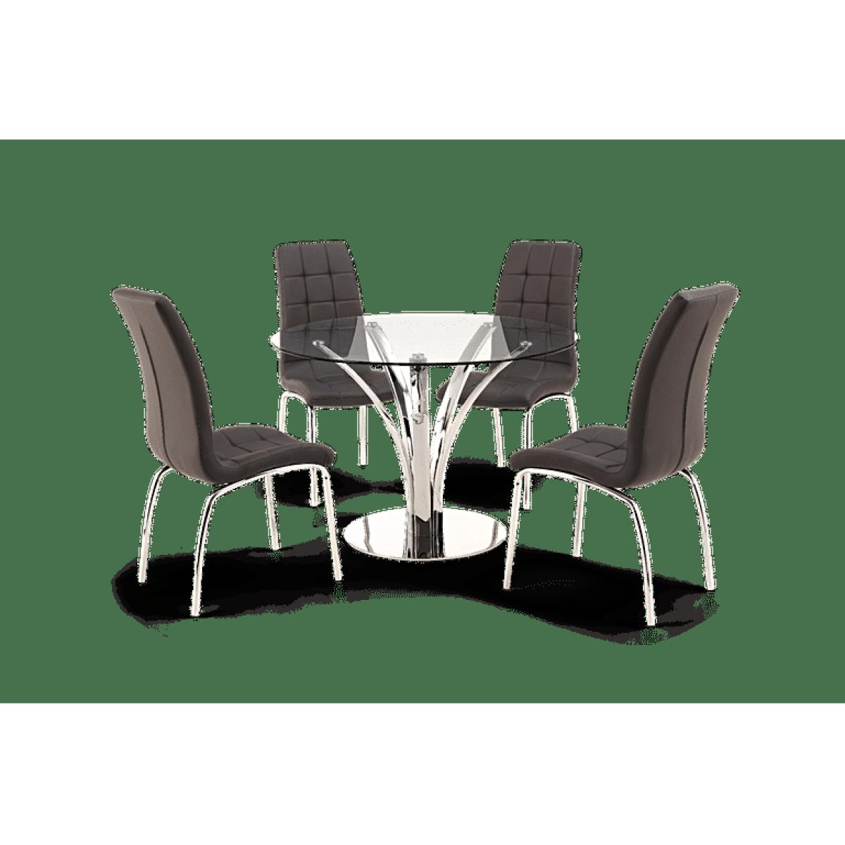 Ex-display Aria 110cm Glass Dining Table with 4 BLACK Calgary Faux Leather Chairs – image 10