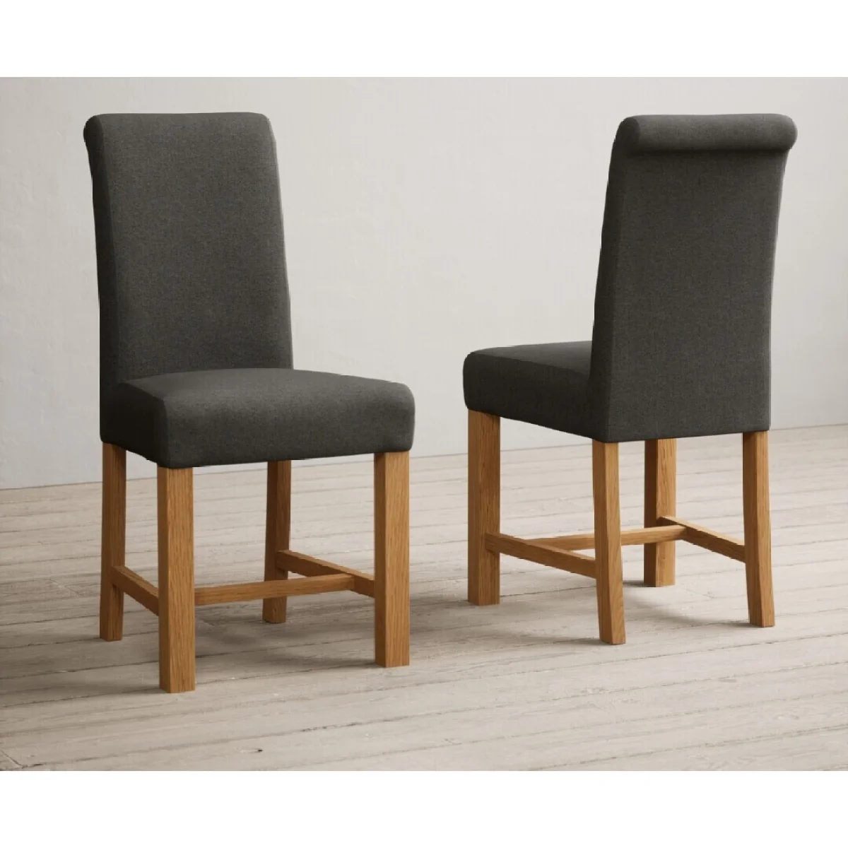 Extending Sheringham 200cm Solid Oak Table with 12 Charcoal Grey Braced Chairs – image 4