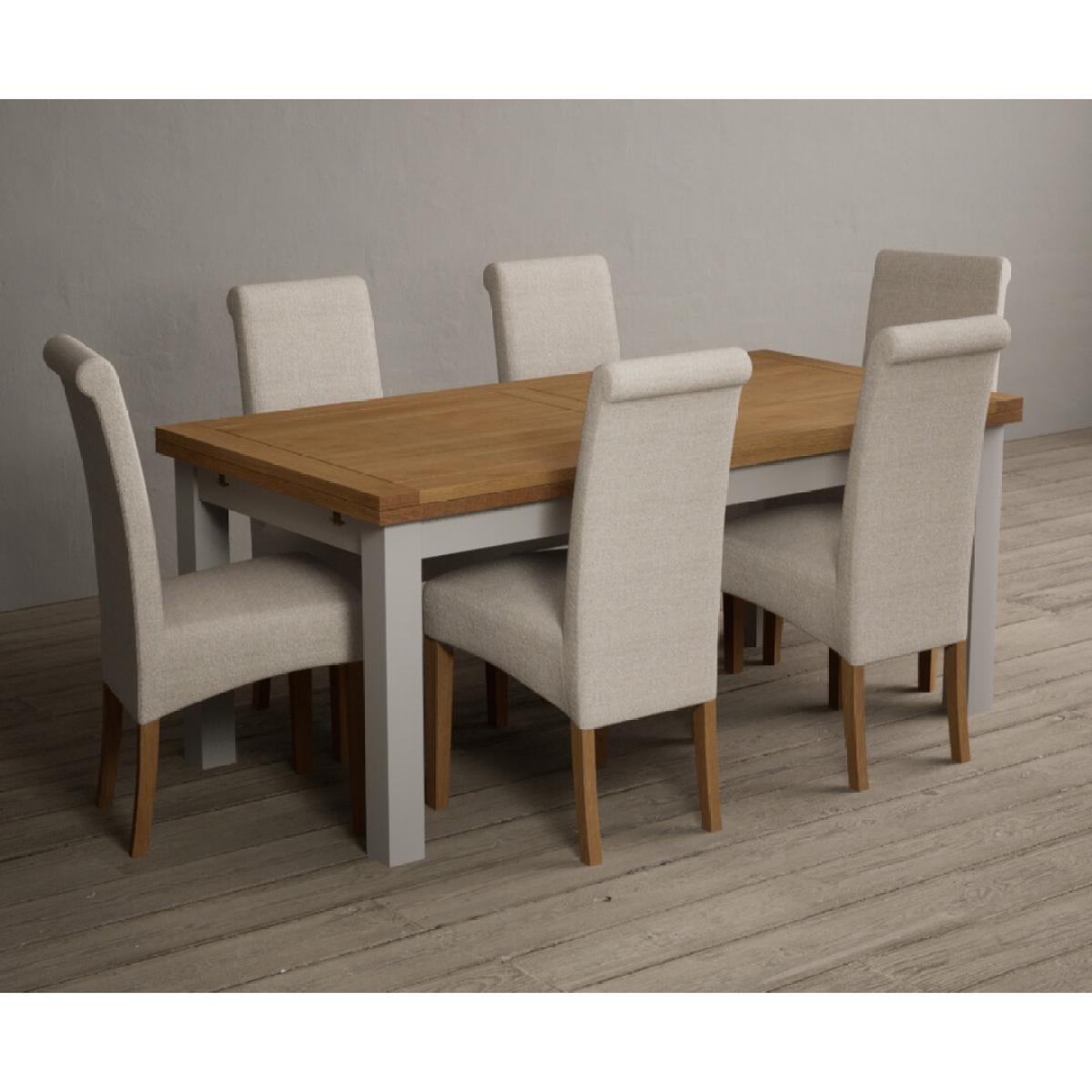 Extending Hampshire 180cm Oak and Soft White Painted Dining Table With 6 Grey Scroll Back Chairs – image 3