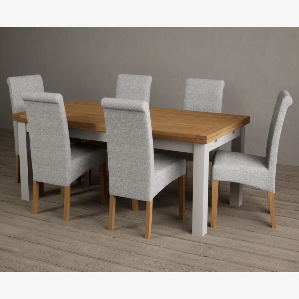 Extending Hampshire 180cm Oak and Soft White Painted Dining Table With 6 Grey Scroll Back Chairs – image 1