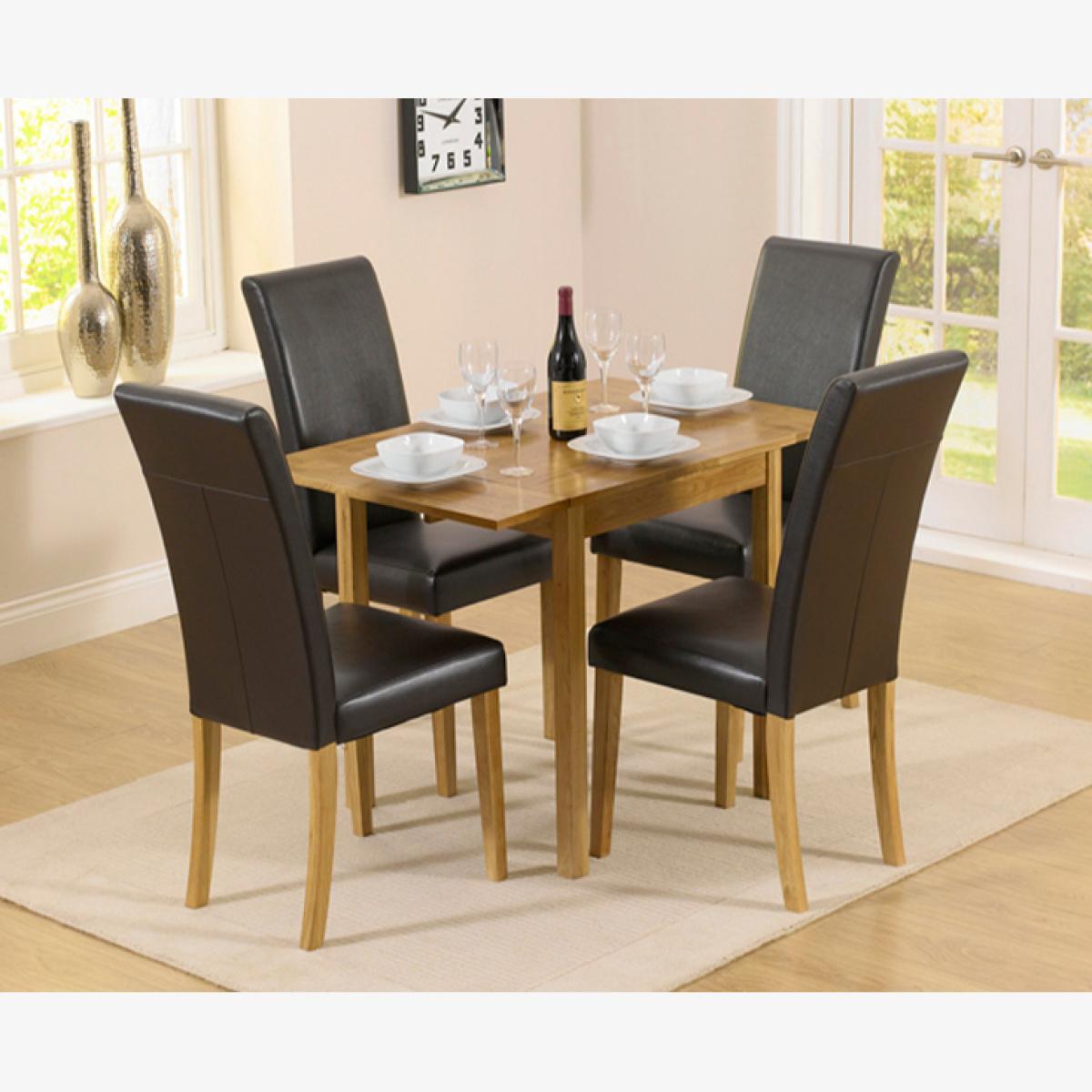 Oxford 70cm Solid Oak Extending Dining Table With 4 Black Albany Chairs