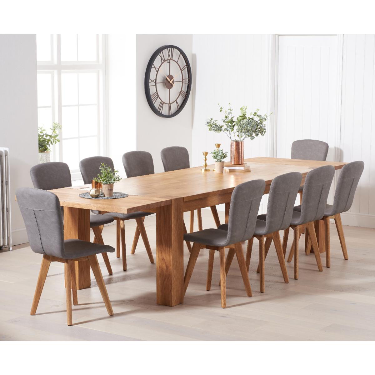Extending Sheringham 240cm Solid Oak Table With 12 Grey Ruben Faux Leather Chairs – image 2