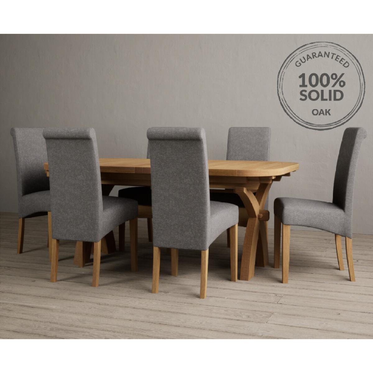 Atlas 180cm Solid Oak Extending Dining Table With 10 Grey Scroll Back Chairs – image 2