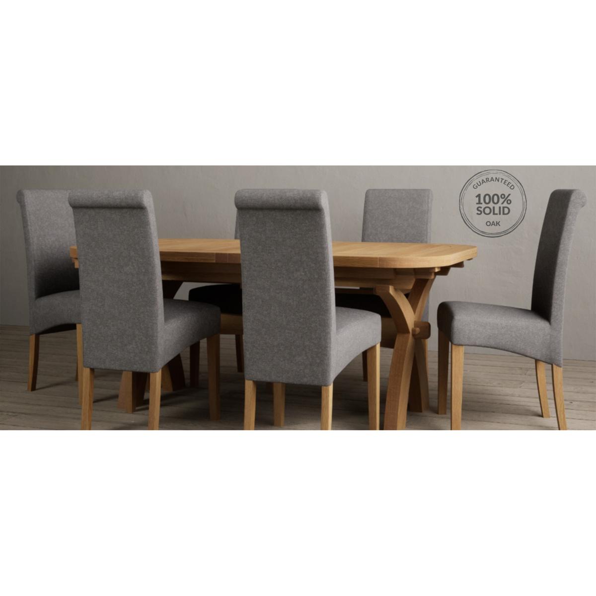 Atlas 180cm Solid Oak Extending Dining Table With 10 Grey Scroll Back Chairs – image 13