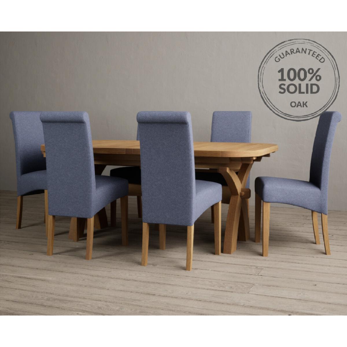 Atlas 180cm Solid Oak Extending Dining Table With 10 Grey Scroll Back Chairs – image 3