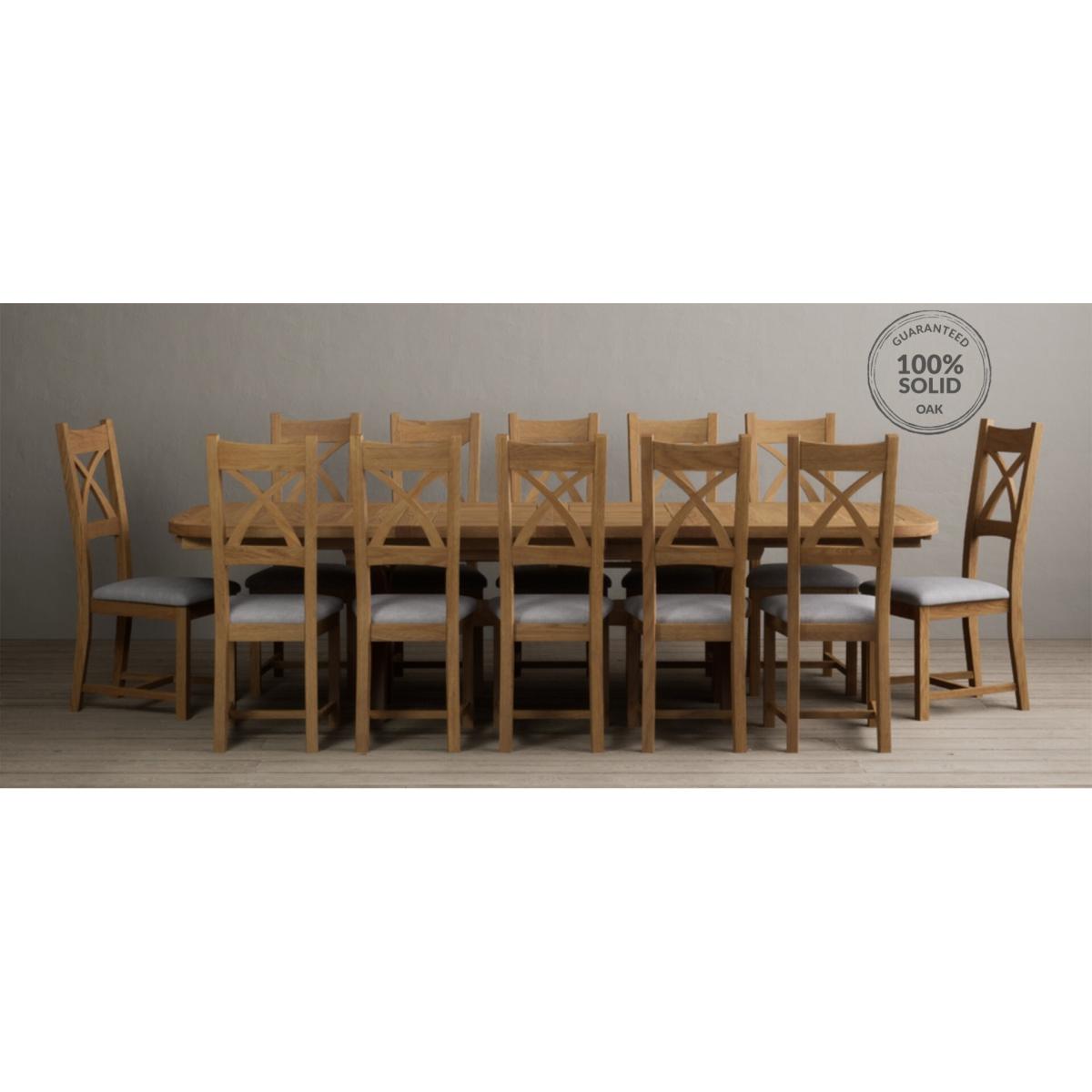 Atlas 180cm Solid Oak Extending Dining Table With 10 Grey Scroll Back Chairs – image 23