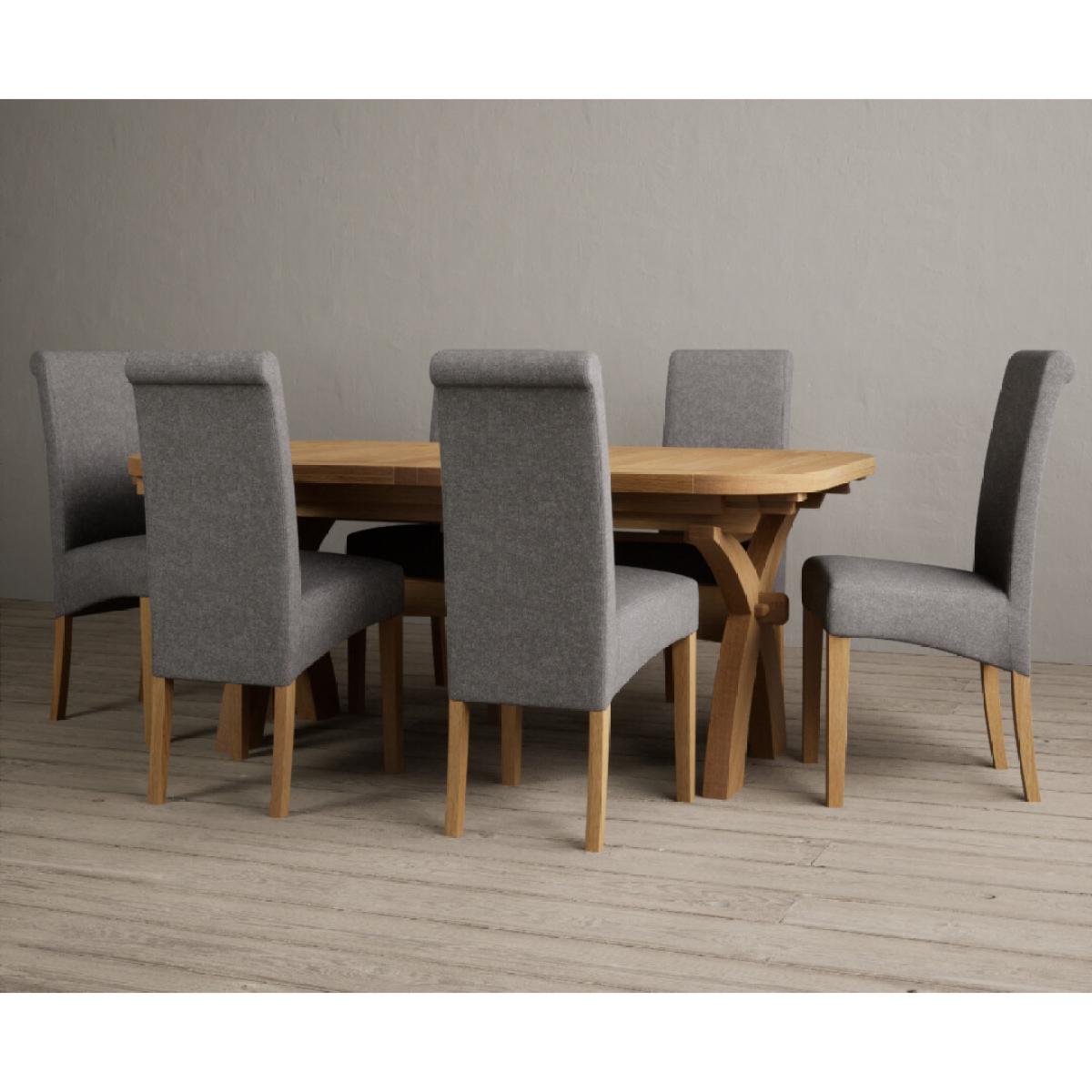 Atlas 180cm Solid Oak Extending Dining Table With 10 Grey Scroll Back Chairs – image 5