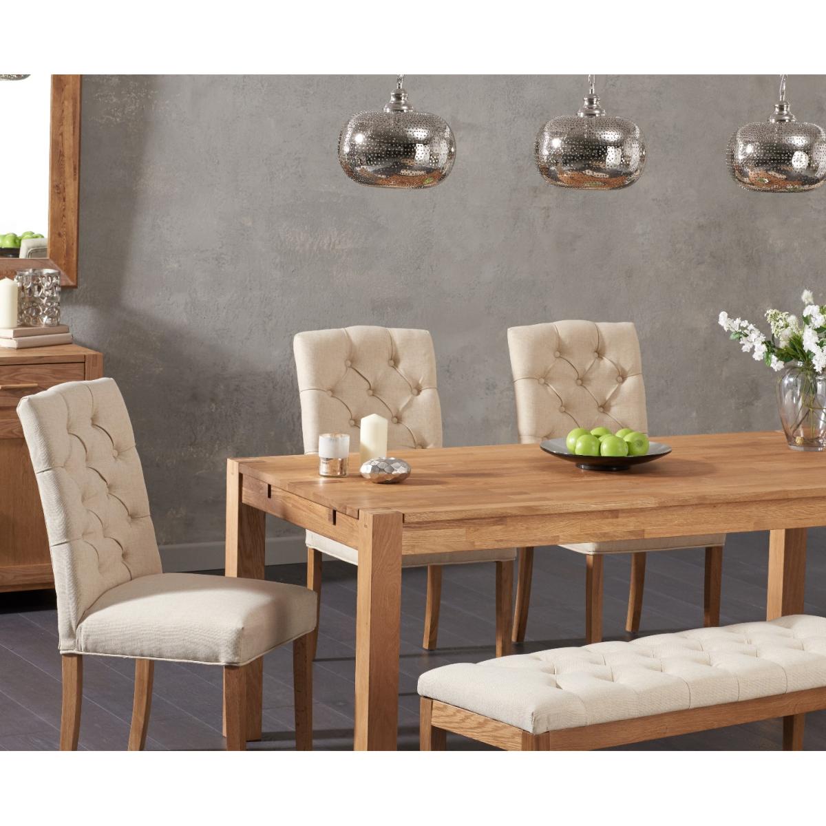 Verona 150cm Solid Oak Dining Table with Claudia Fabric Chairs and Camille Cream Fabric Bench – image 2