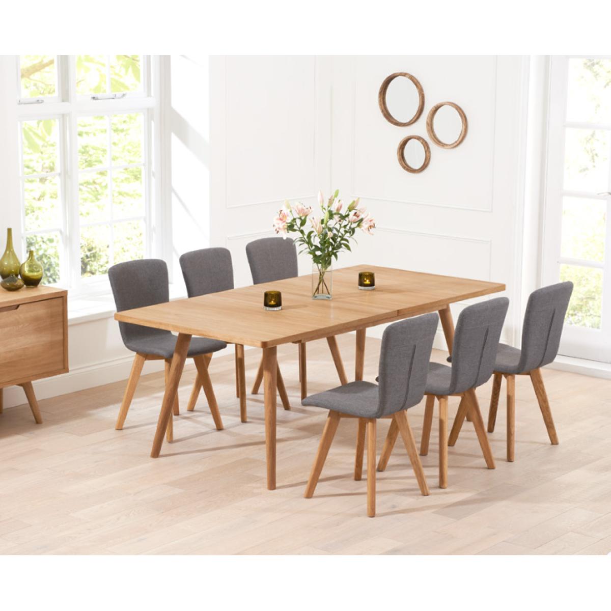 Extending Ruben 150cm Retro Oak Dining Table with 4 Grey Ruben Chairs – image 2