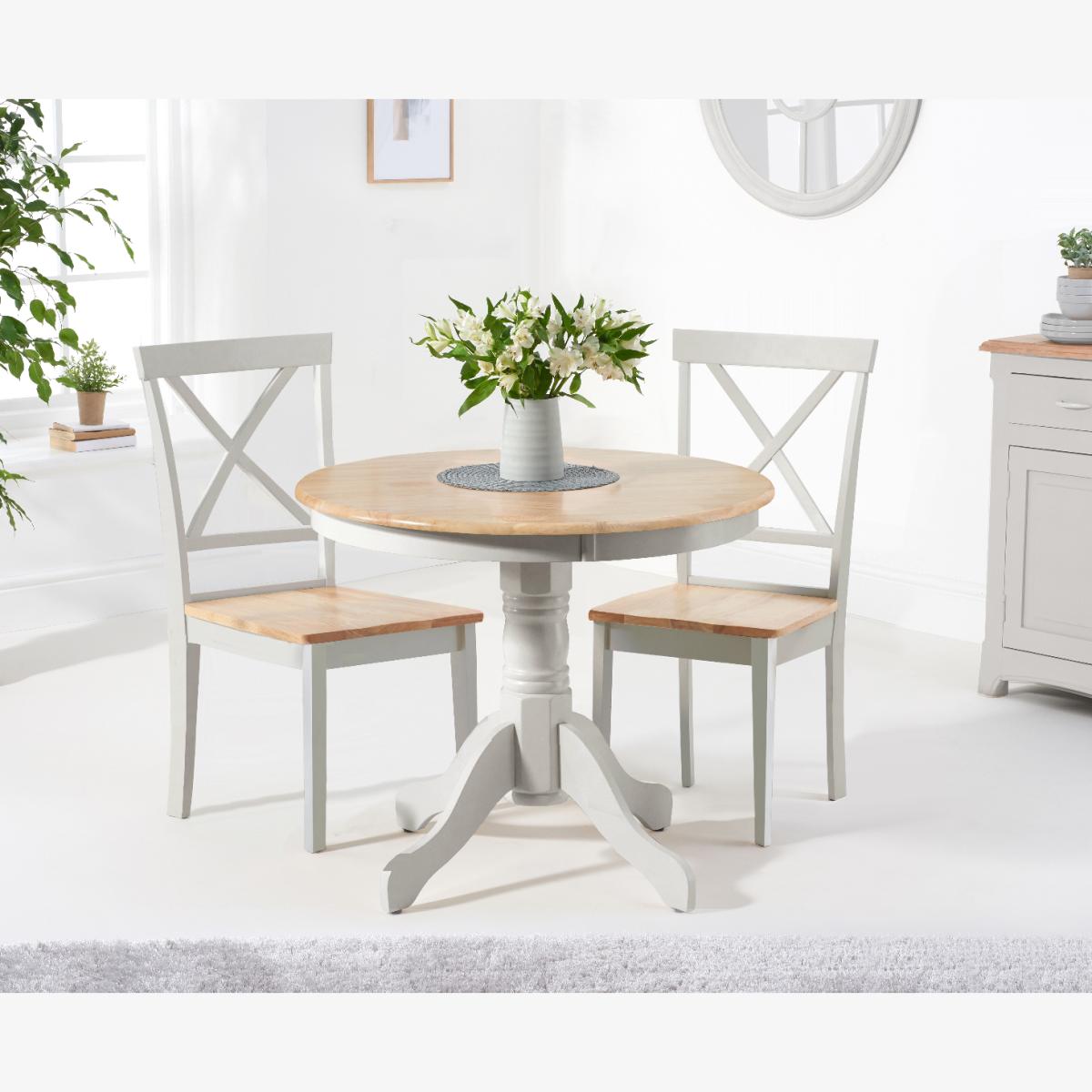 Epsom 90cm Oak and Grey Painted Dining Table With 4 Oak and Grey Chairs