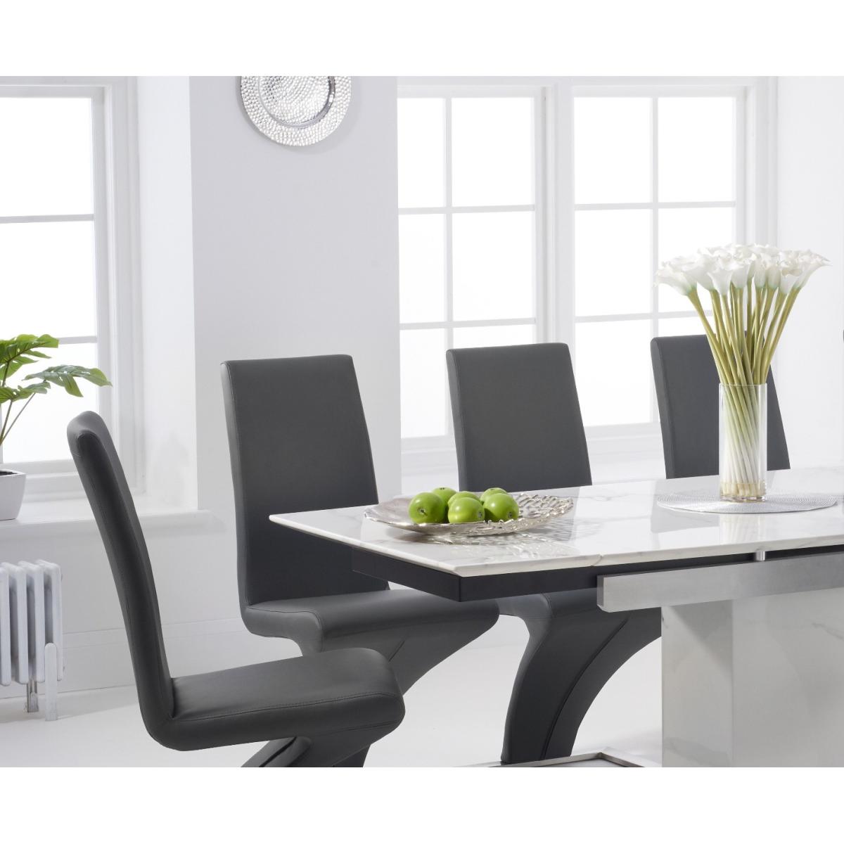 Metropolis 160cm Extending White Marble Dining Table With 6 Black Hampstead Faux Leather Chairs – image 2