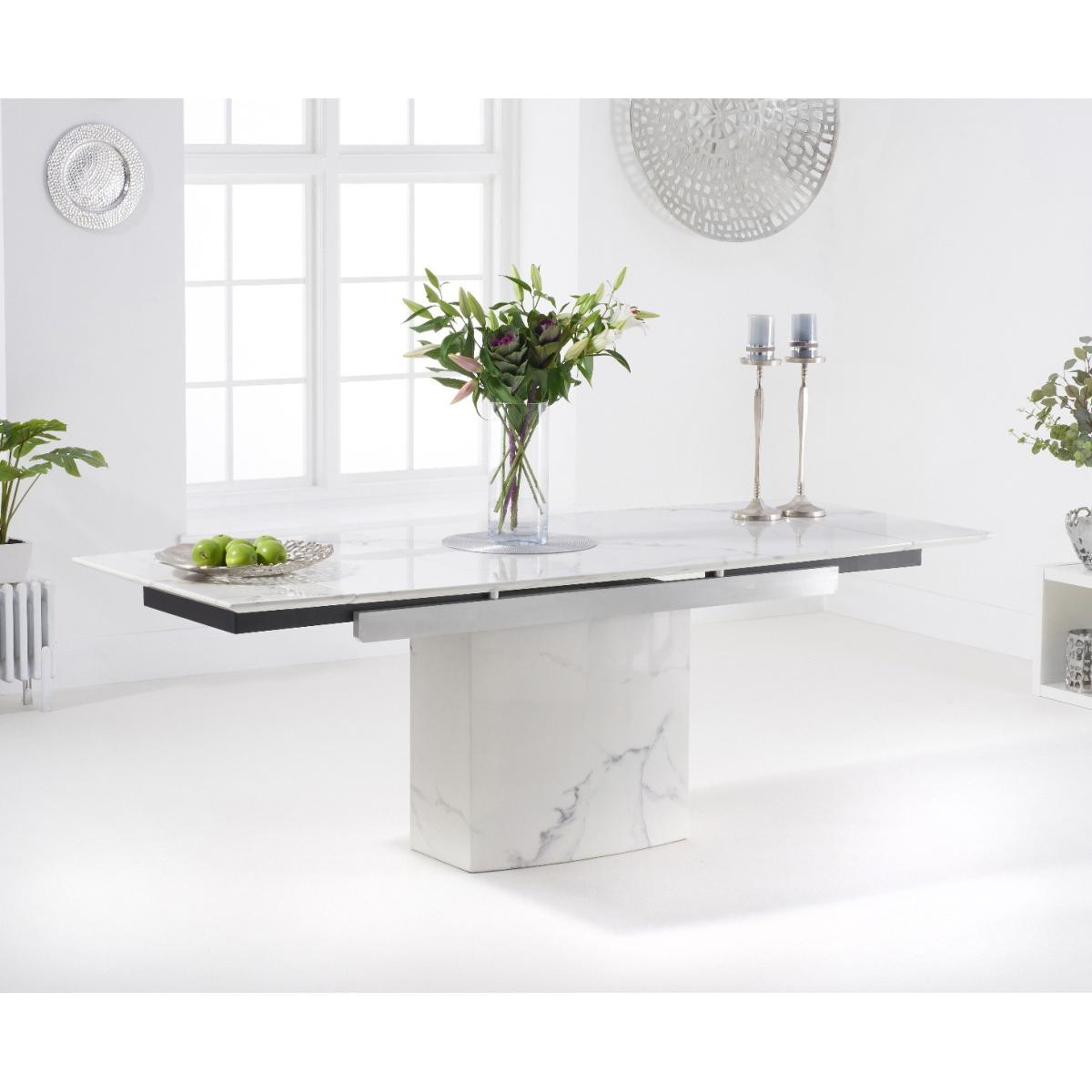 Metropolis 160cm Extending White Marble Dining Table With 6 Black Hampstead Faux Leather Chairs – image 13