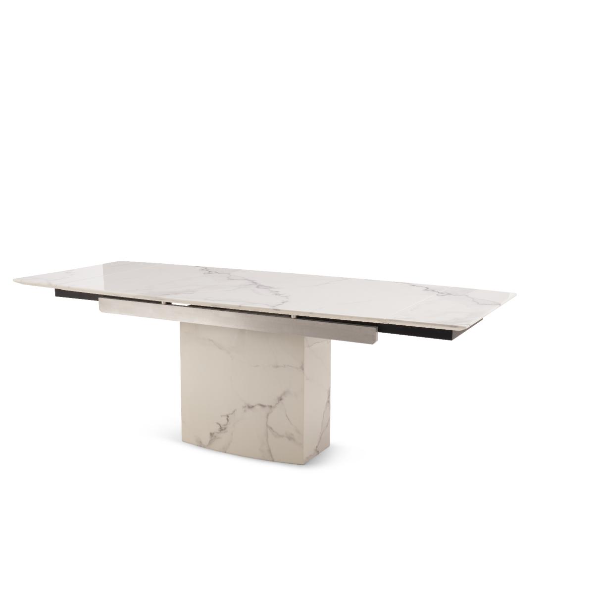 Metropolis 160cm Extending White Marble Dining Table With 6 Black Hampstead Faux Leather Chairs – image 21