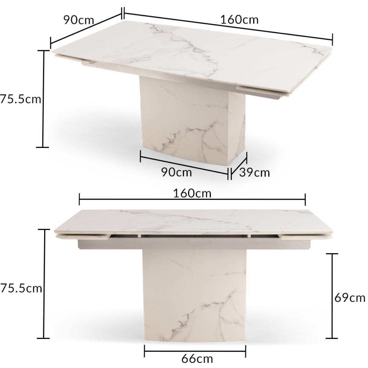 Metropolis 160cm Extending White Marble Dining Table With 6 Black Hampstead Faux Leather Chairs – image 25