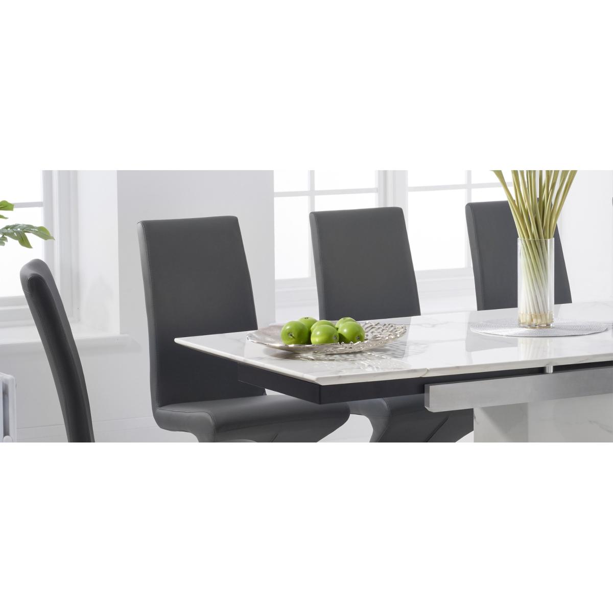 Metropolis 160cm Extending White Marble Dining Table With 6 Black Hampstead Faux Leather Chairs – image 10