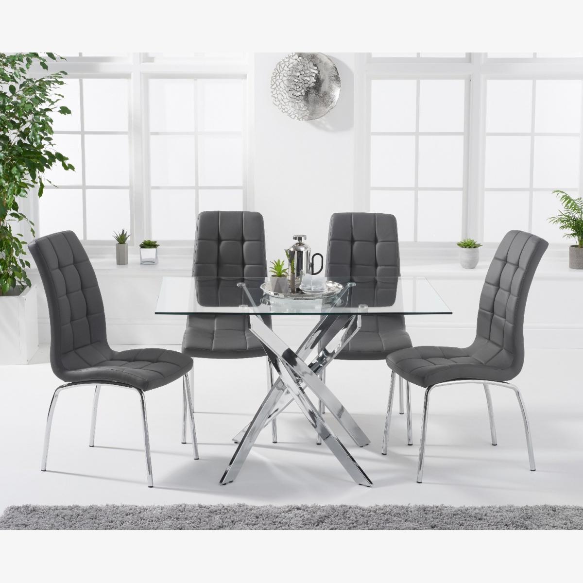 Denver 120cm Rectangular Glass Dining Table With 6 Red Enzo Chairs – image 1