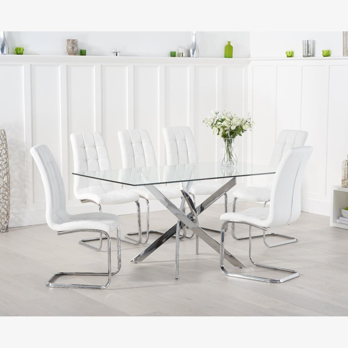 Denver 160cm Glass Dining Table With 8 White Lorin Chairs