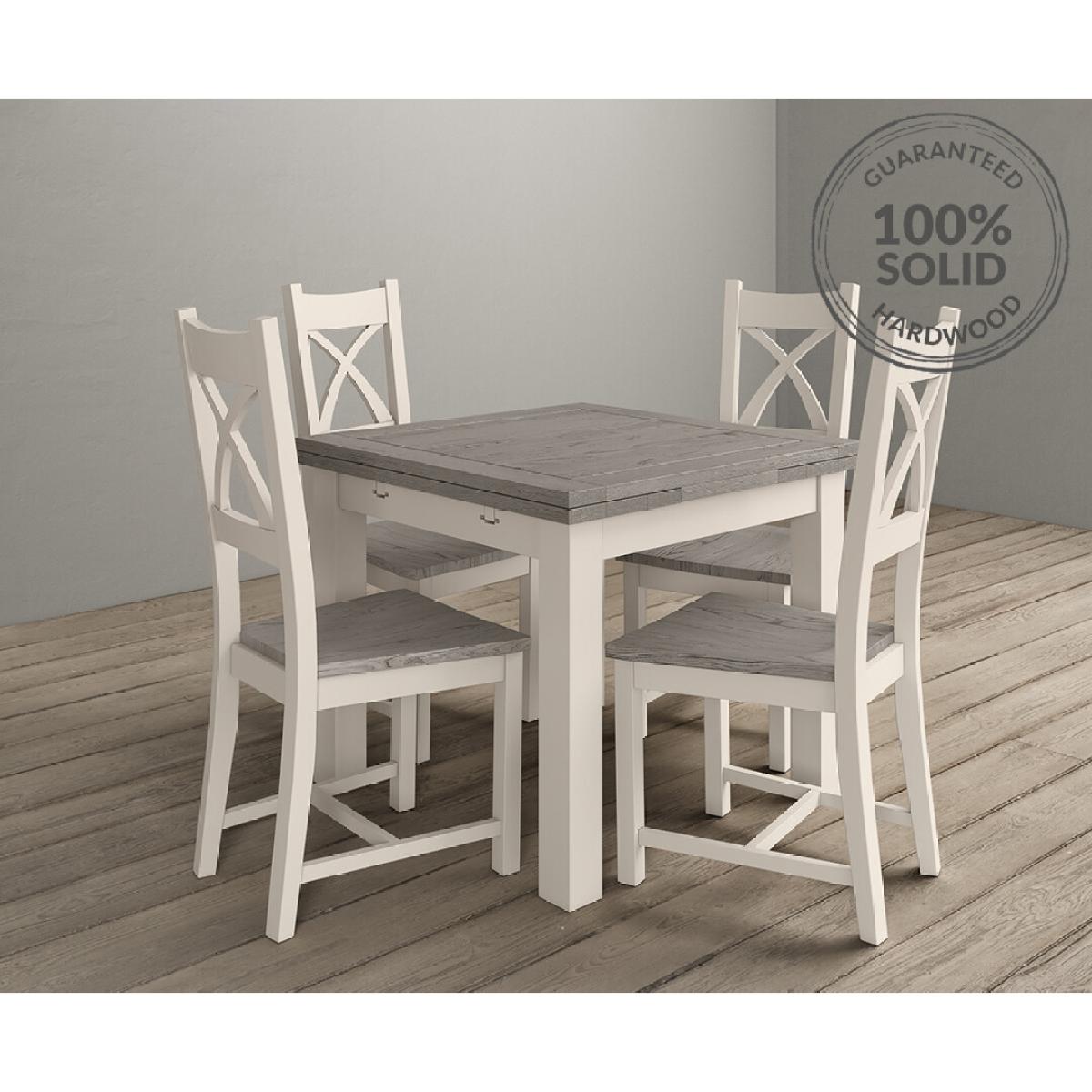 Extending Dartmouth 90cm Oak and Soft White Painted Dining Table With 4 X Back Chairs – image 2