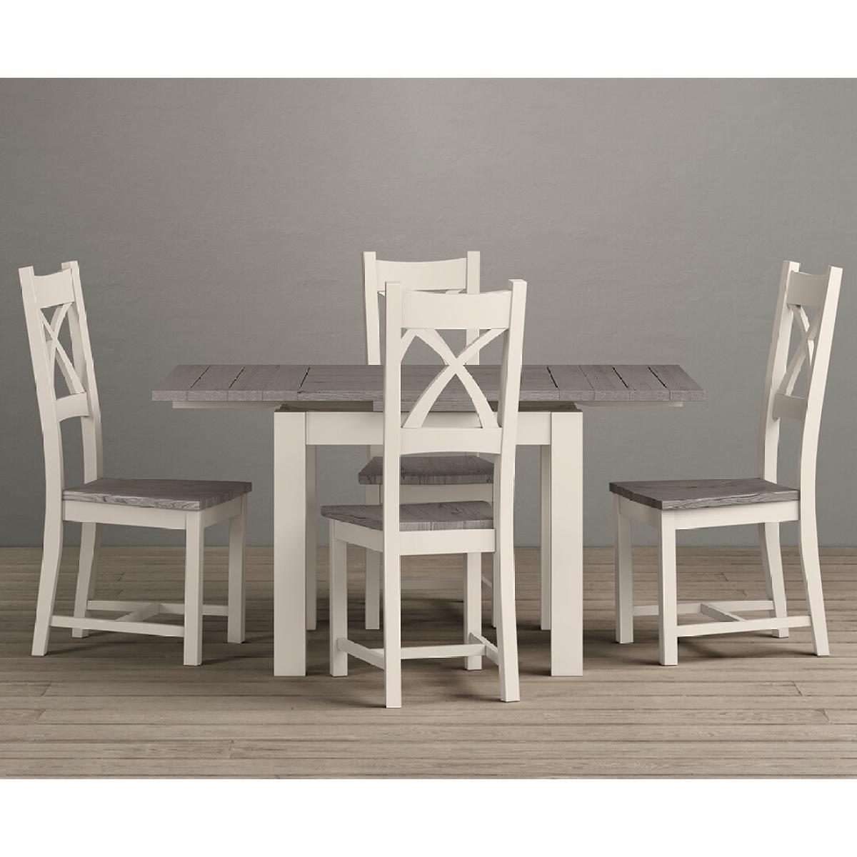 Extending Dartmouth 90cm Oak and Soft White Painted Dining Table With 4 X Back Chairs – image 3