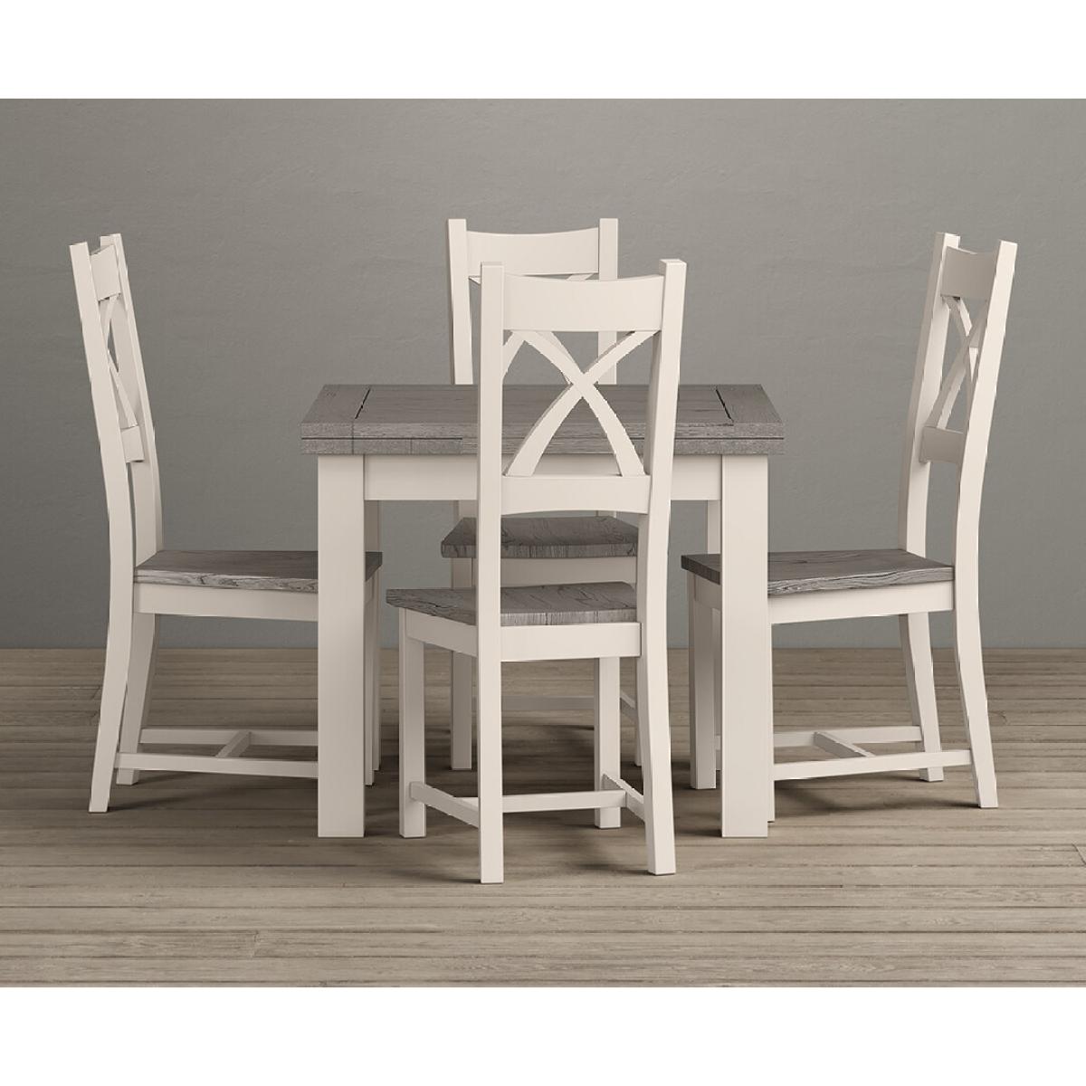 Extending Dartmouth 90cm Oak and Soft White Painted Dining Table With 4 X Back Chairs – image 4