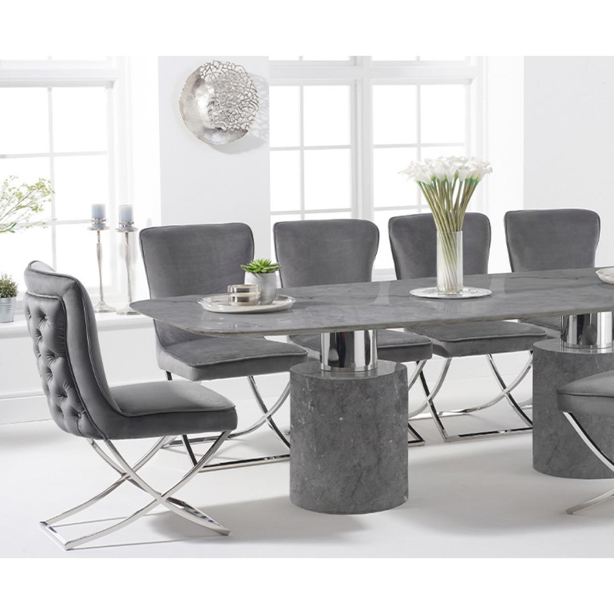Antonio 260cm Grey Marble Table with Giovanni Velvet Chairs - Grey, 6 Chairs – image 2