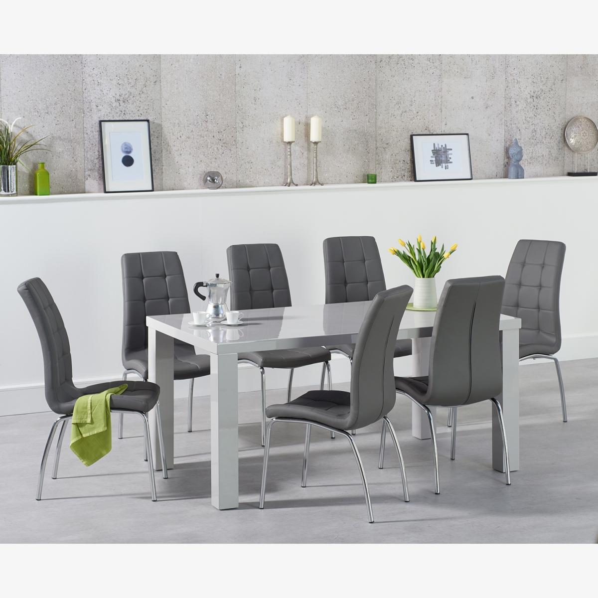 Atlanta 160cm Light Grey High Gloss Dining Table With 8 Cream Calgary Chairs