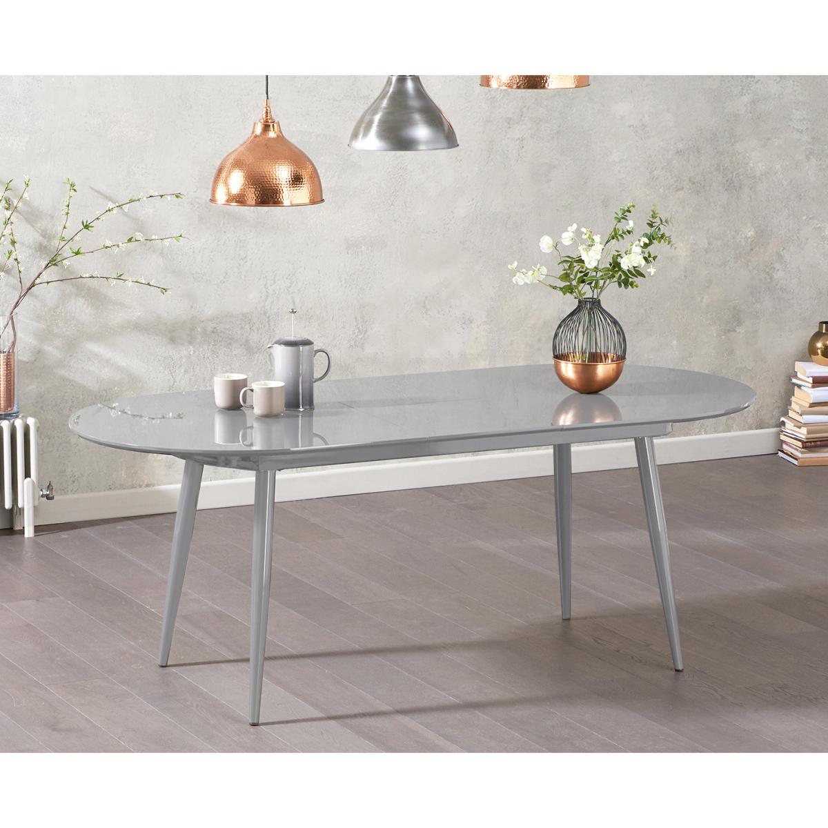 Olivia Extending Light Grey High Gloss Dining Table With 4 Grey Astrid Faux Leather Chairs – image 2