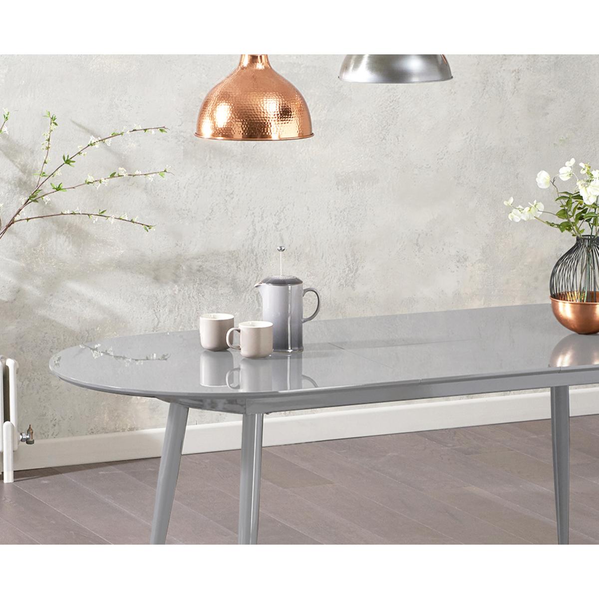Olivia Extending Light Grey High Gloss Dining Table With 4 Grey Astrid Faux Leather Chairs – image 3