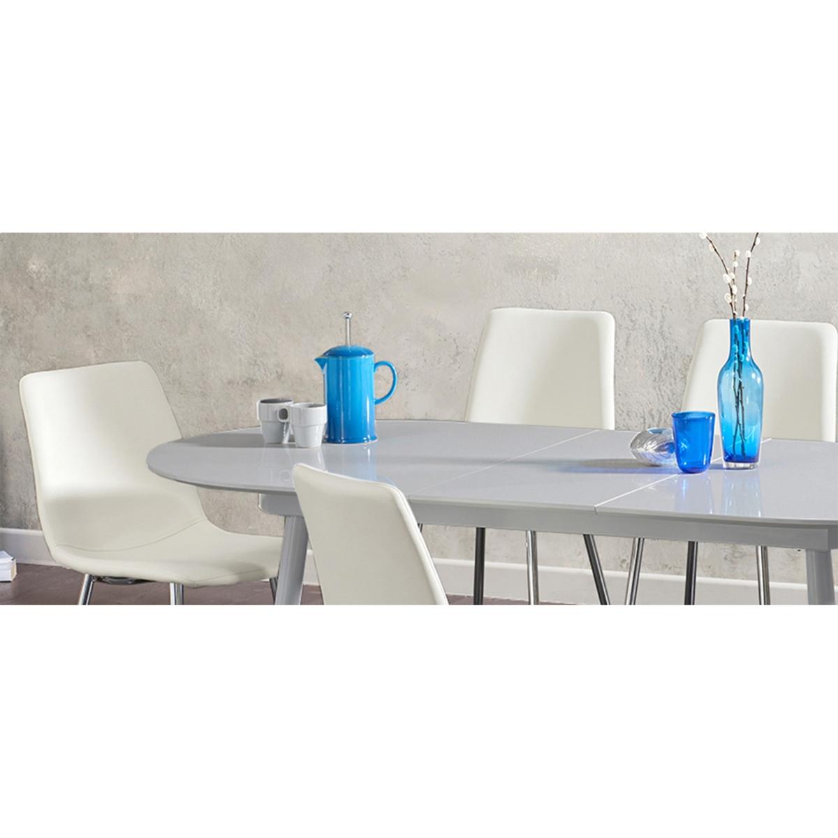 Olivia Extending Light Grey High Gloss Dining Table With 4 Grey Astrid Faux Leather Chairs – image 5
