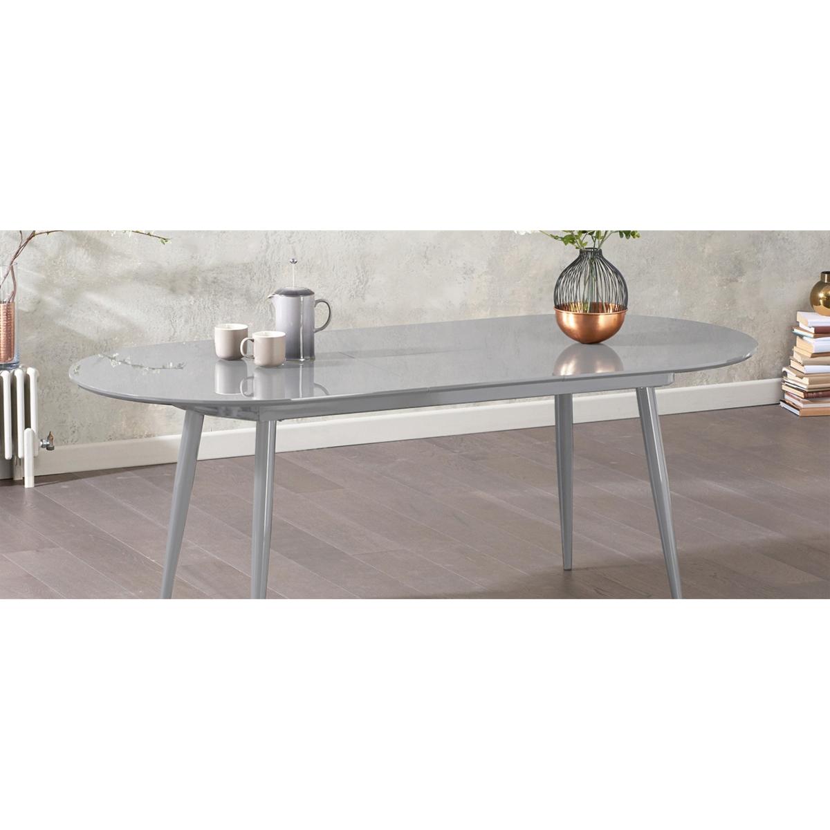 Olivia Extending Light Grey High Gloss Dining Table With 4 Grey Astrid Faux Leather Chairs – image 6