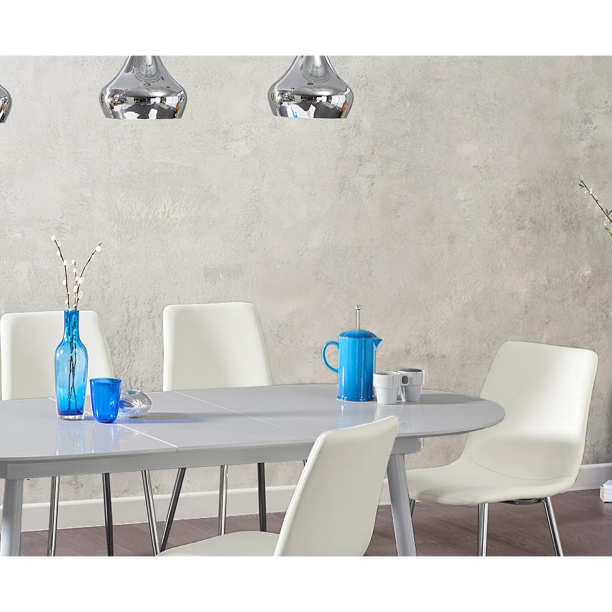 Olivia Extending Light Grey High Gloss Dining Table With 4 Grey Astrid Faux Leather Chairs – image 8