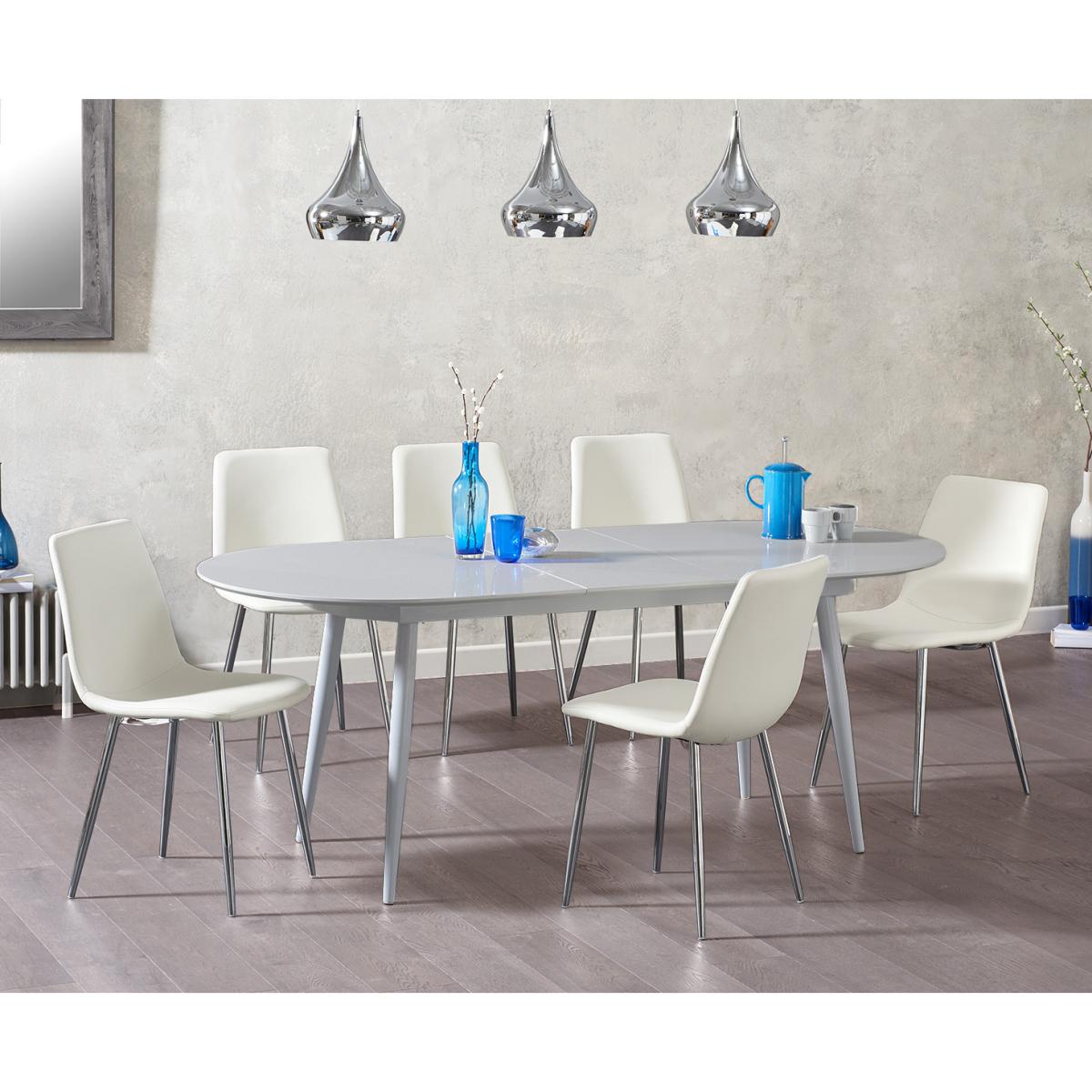 Olivia Extending Light Grey High Gloss Dining Table With 4 Grey Astrid Faux Leather Chairs – image 9