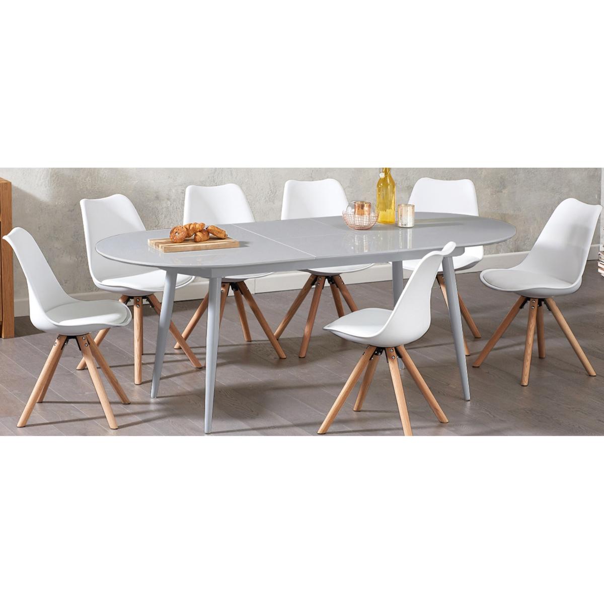 Olivia Extending Light Grey High Gloss Dining Table With 4 Grey Astrid Faux Leather Chairs – image 10