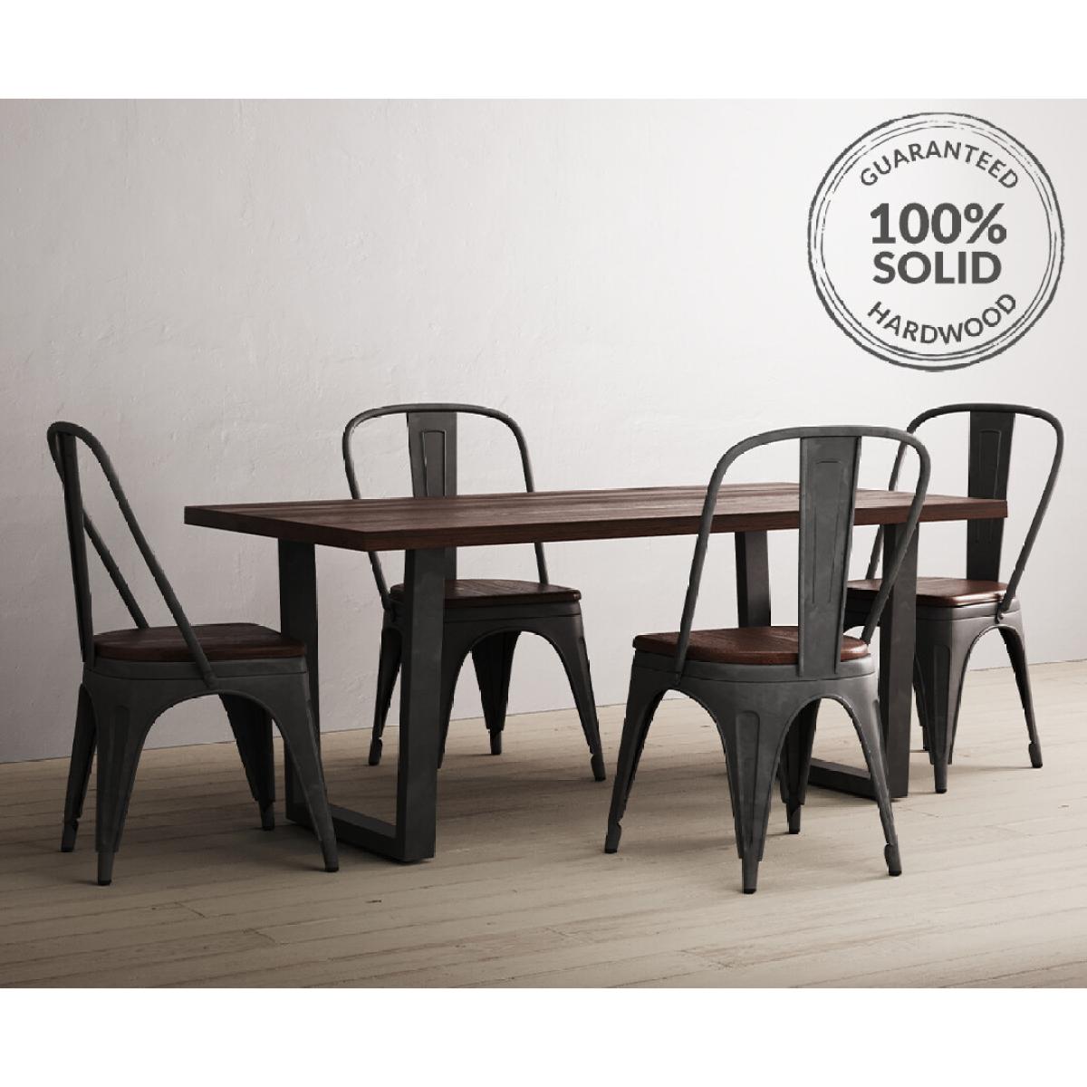 Dakota 190cm Dark Acacia and Metal Dining Table With 6 Rustic Oak Dakota Chairs – image 2