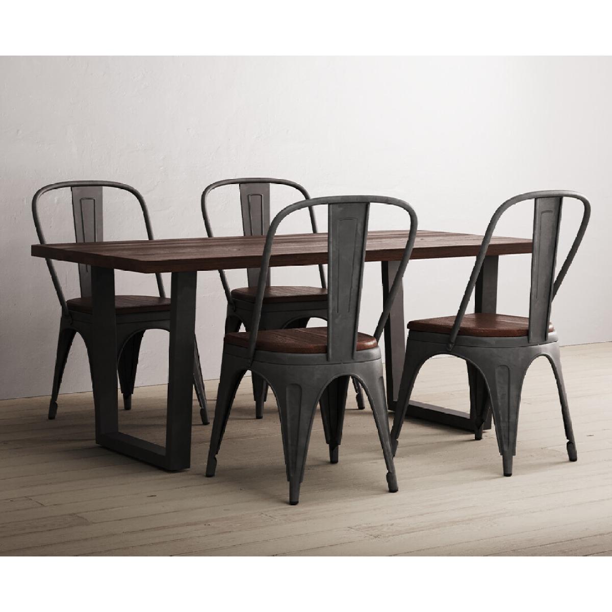 Dakota 190cm Dark Acacia and Metal Dining Table With 6 Rustic Oak Dakota Chairs – image 3