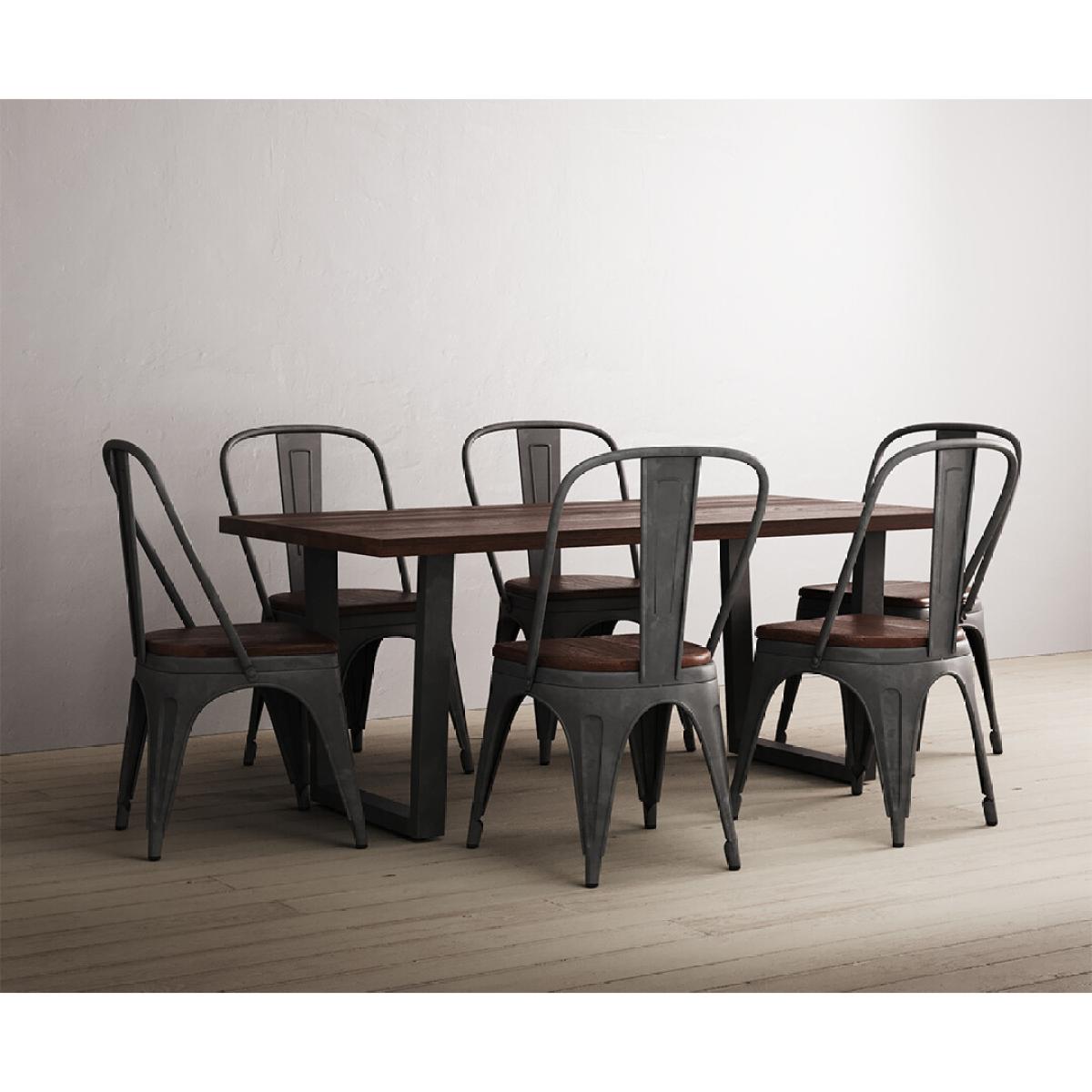 Dakota 190cm Dark Acacia and Metal Dining Table With 6 Rustic Oak Dakota Chairs – image 4