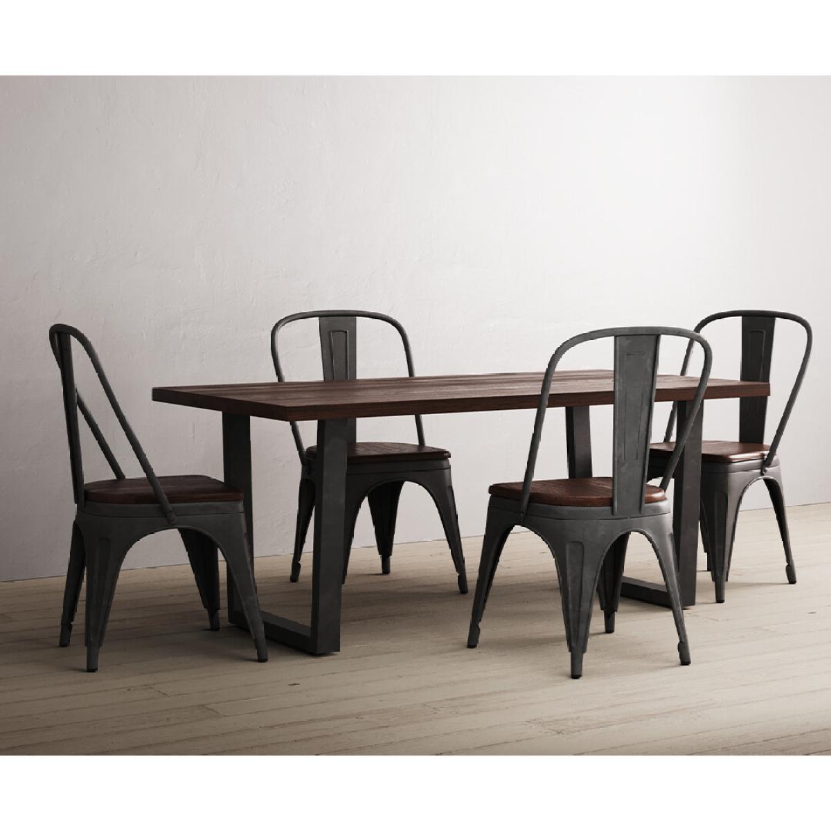 Dakota 190cm Dark Acacia and Metal Dining Table With 6 Rustic Oak Dakota Chairs – image 9