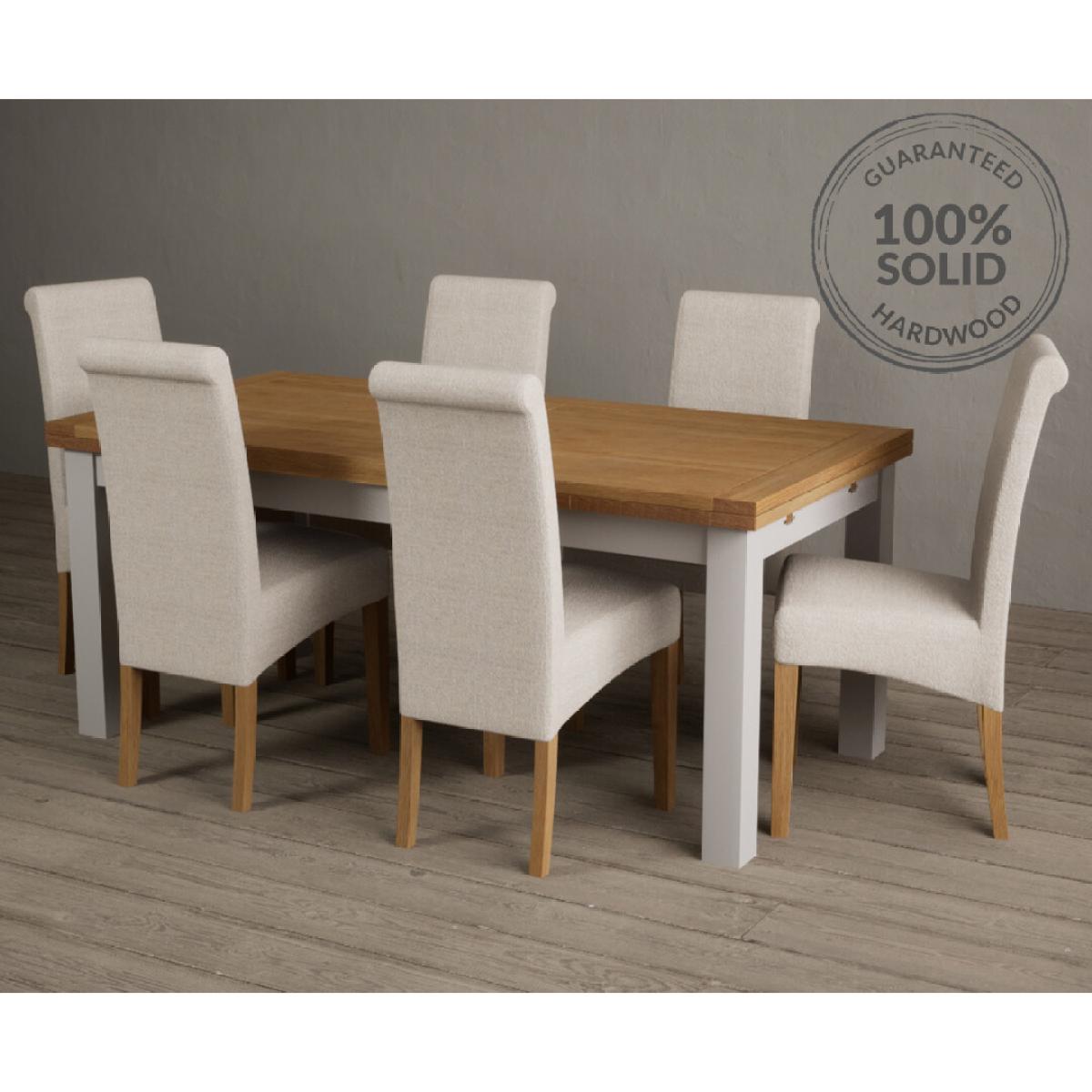 Extending Buxton 180cm Oak and Soft White Painted Dining Table with 10 Charcoal Grey Scroll Back Chairs – image 2
