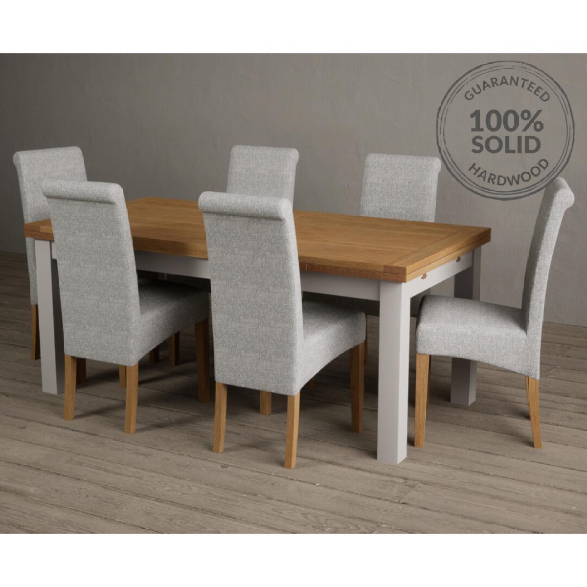 Extending Buxton 180cm Oak and Soft White Painted Dining Table with 10 Charcoal Grey Scroll Back Chairs – image 3