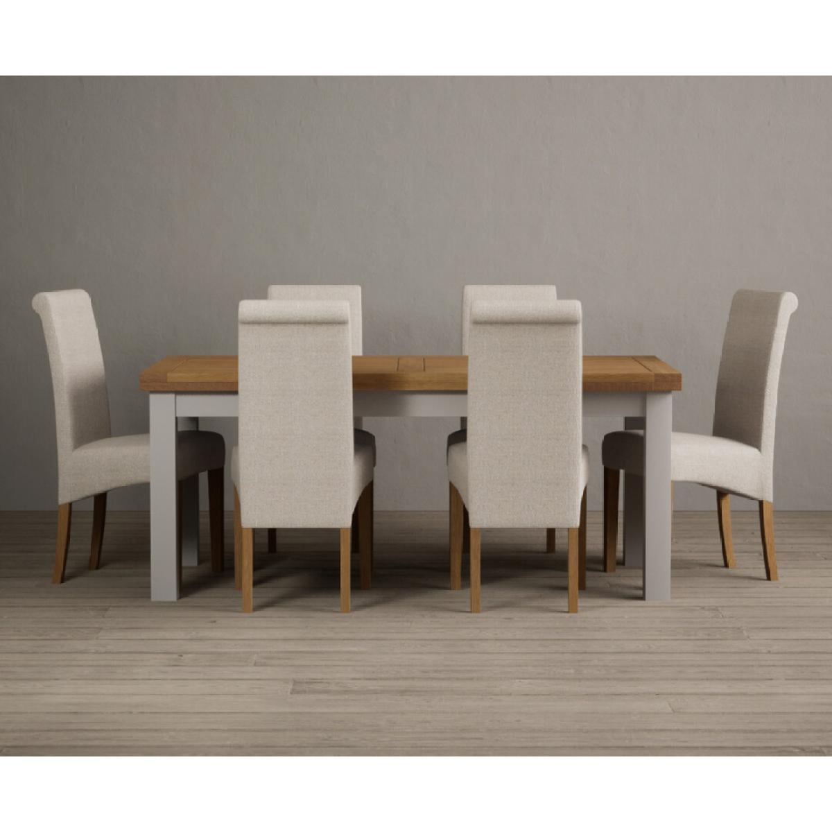Extending Buxton 180cm Oak and Soft White Painted Dining Table with 10 Charcoal Grey Scroll Back Chairs – image 4