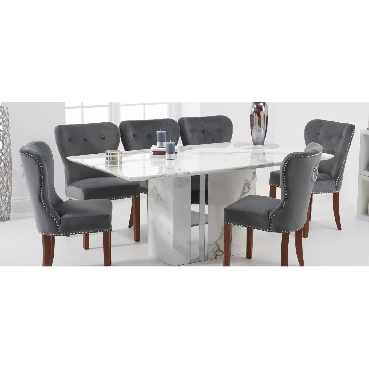 Alicia 180cm White Marble Dining Table With 8 Grey Hampstead Z Dining Chairs – image 17