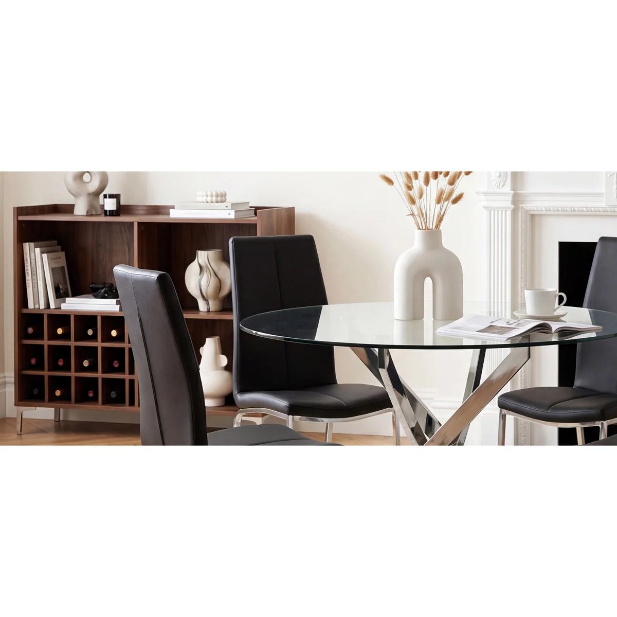 Bernini 110cm Glass Dining Table with 4 Black Marco Chairs – image 7