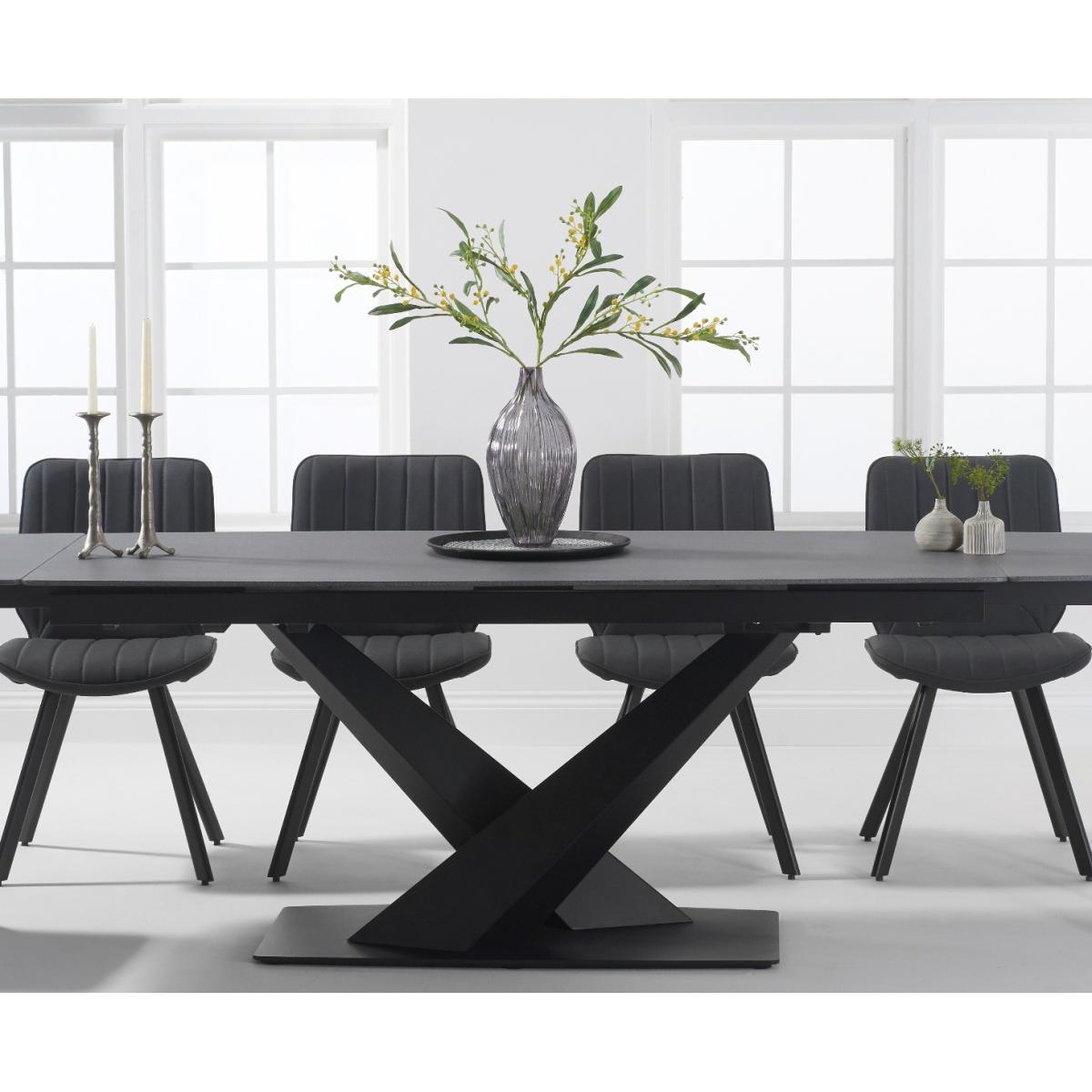 Extending Jacob 180cm Grey Stone Dining Table with 10 Brown Hendrick Chairs – image 2