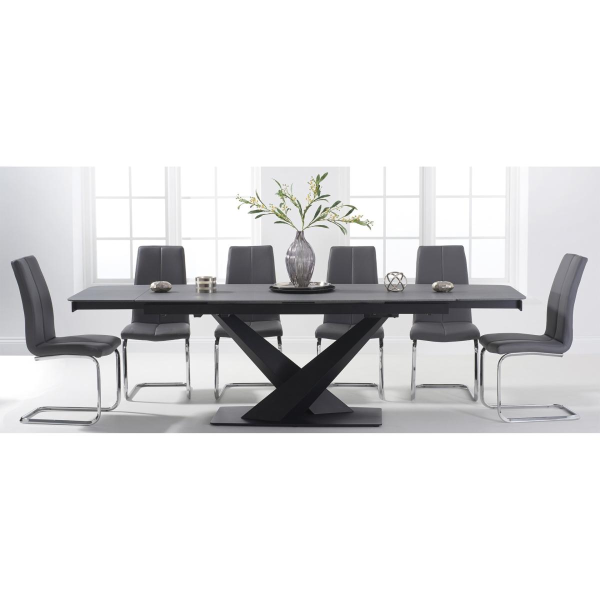 Extending Jacob 180cm Grey Stone Dining Table with 10 Brown Hendrick Chairs – image 16