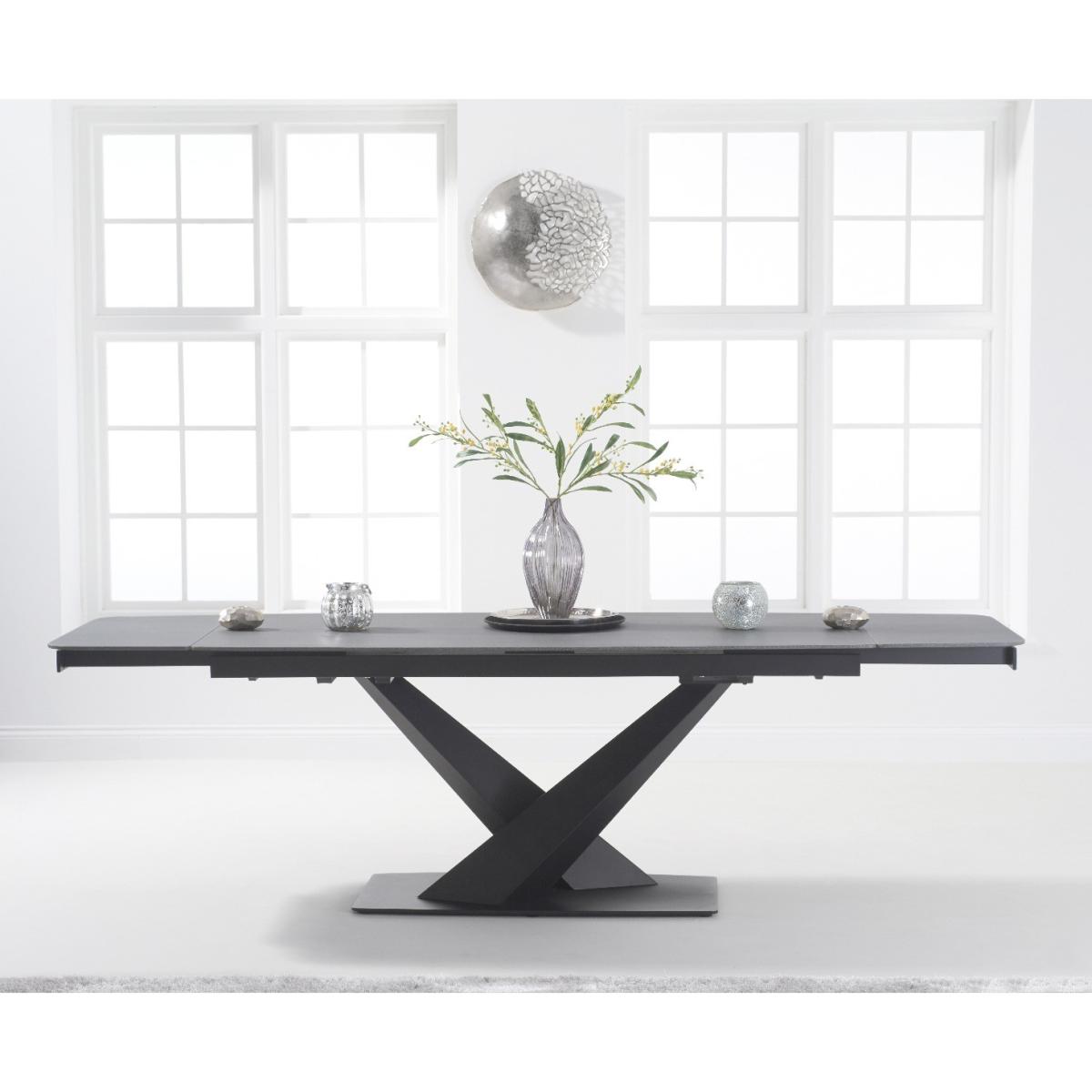 Extending Jacob 180cm Grey Stone Dining Table with 10 Brown Hendrick Chairs – image 3