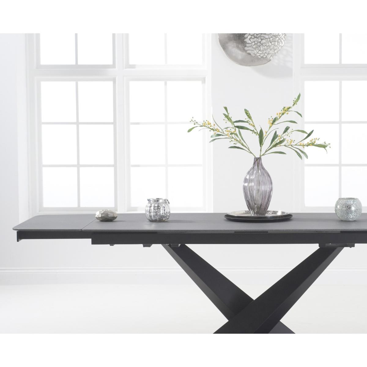 Extending Jacob 180cm Grey Stone Dining Table with 10 Brown Hendrick Chairs – image 4