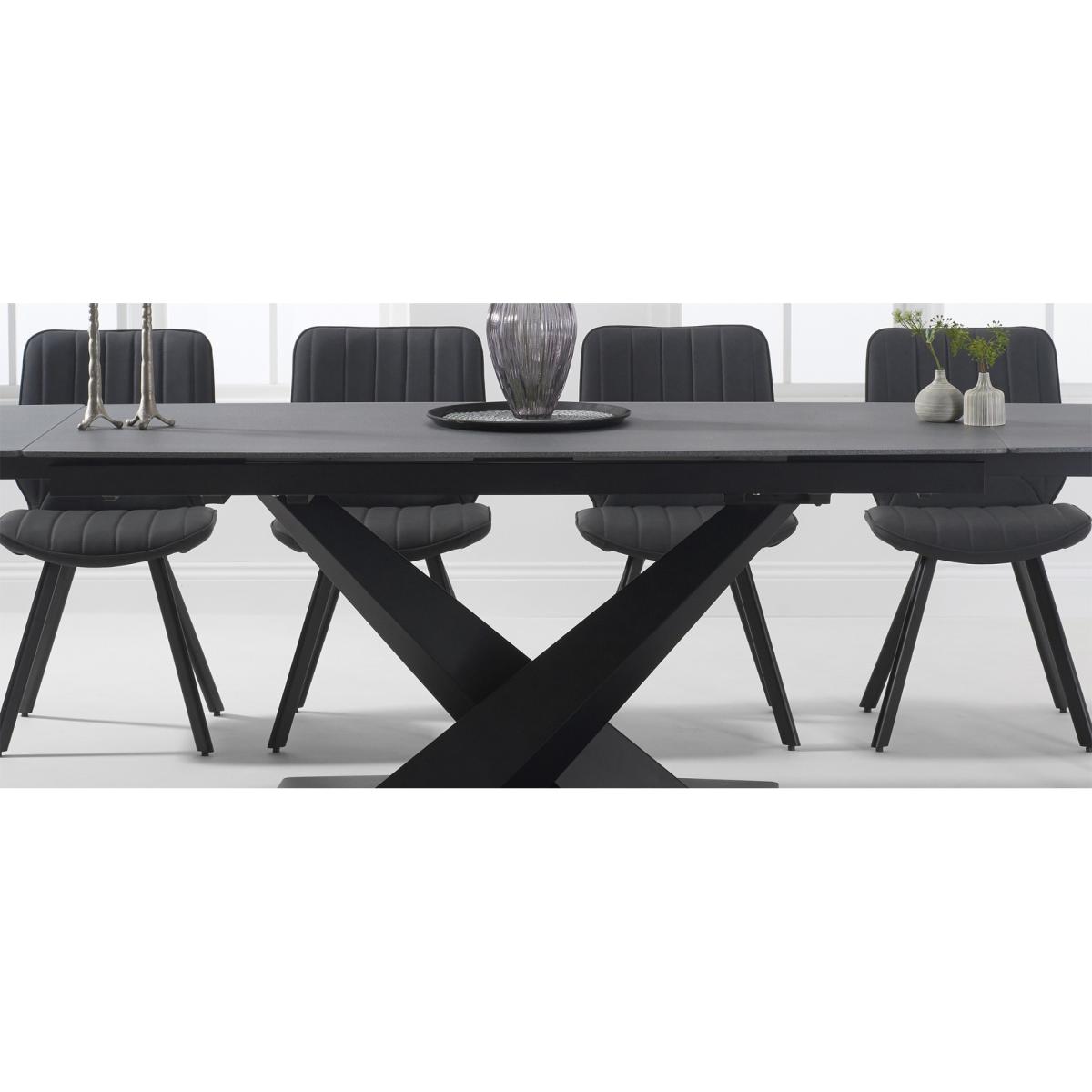 Extending Jacob 180cm Grey Stone Dining Table with 10 Brown Hendrick Chairs – image 10