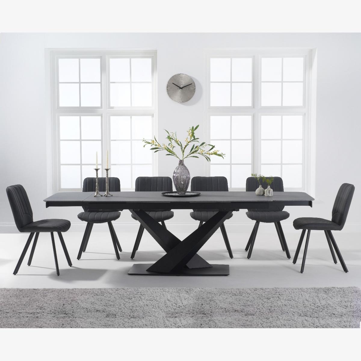Extending Jacob 180cm Grey Stone Dining Table with 10 Brown Hendrick Chairs – image 1
